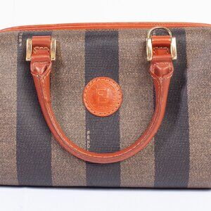 Authentic Brown Fendi Vintage Pequin Boston Bag